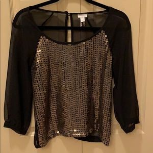 Dynamite black top with gold sequins.